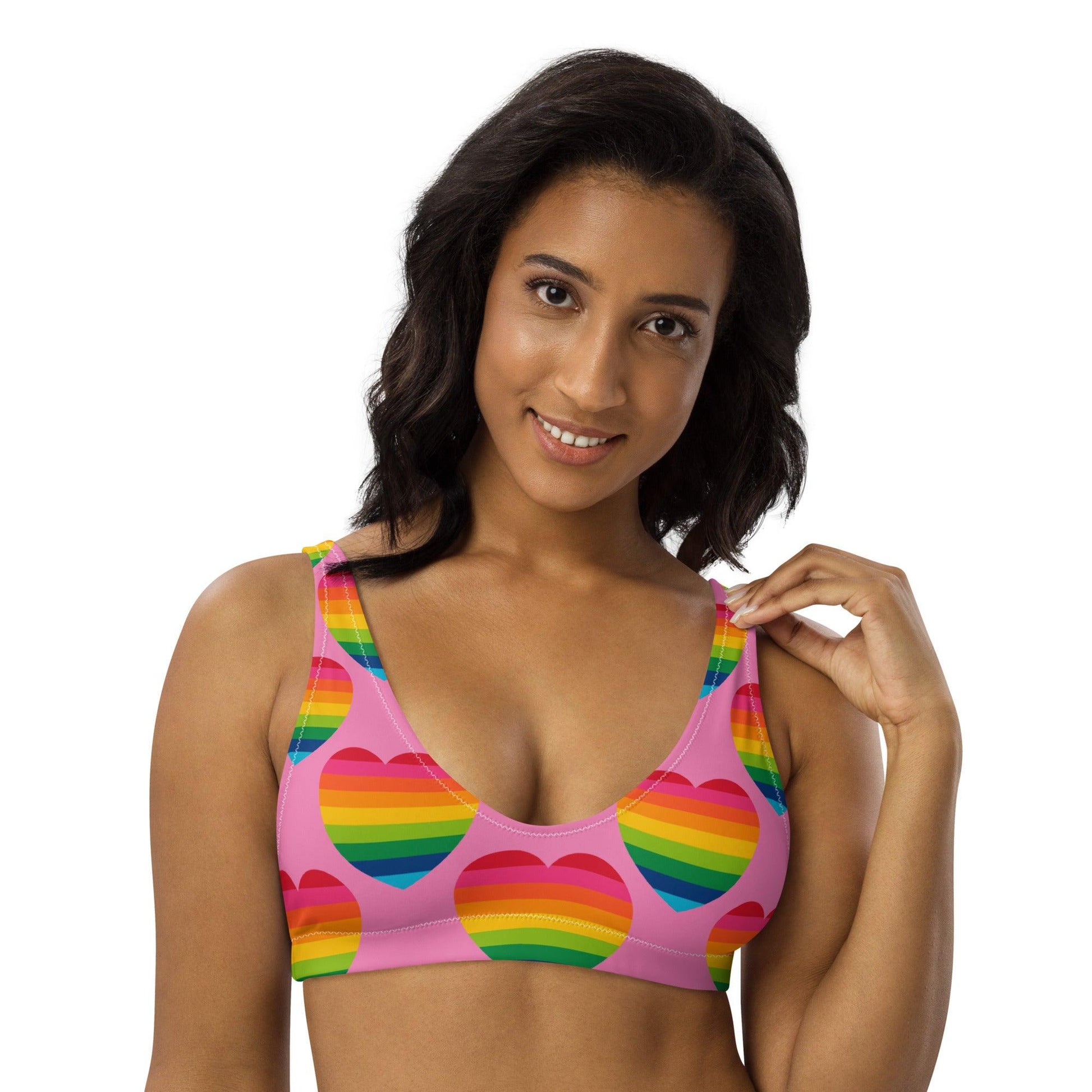 Bikini top - ELLIE LOVE rainbow pink - Bold heart print 3XL