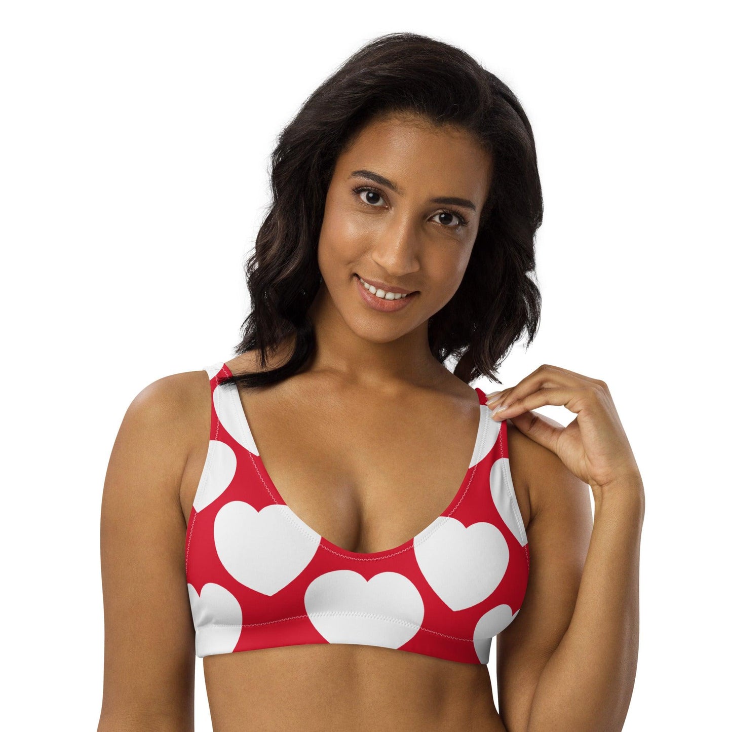 Bikini top - ELLIE LOVE red white - Bold heart print 3XL
