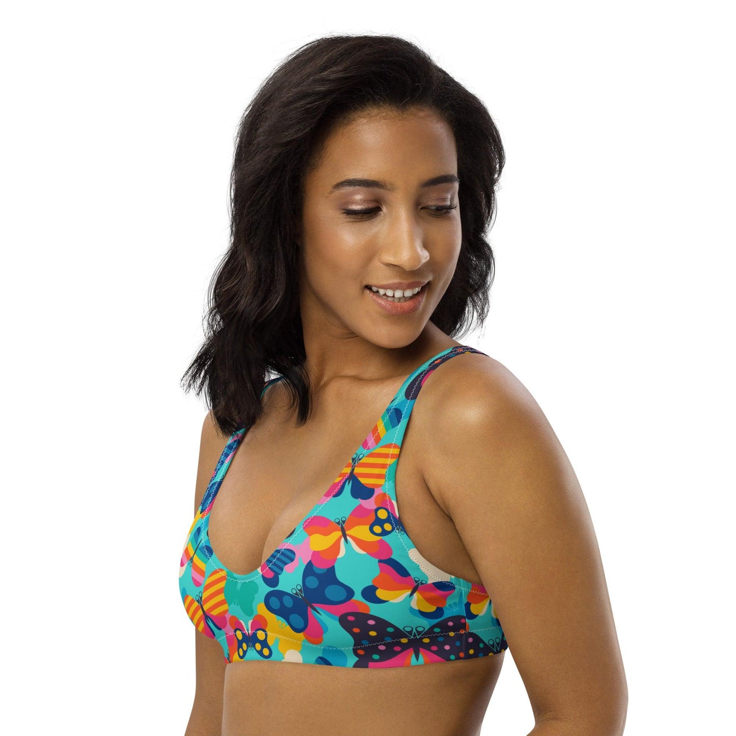 Bikini top - FLYRAVE turquoise - Colorful butterfly print