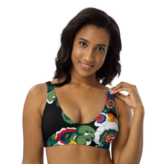 Bikini top - GROOVY KURBITS black - Folk floral print 3XL