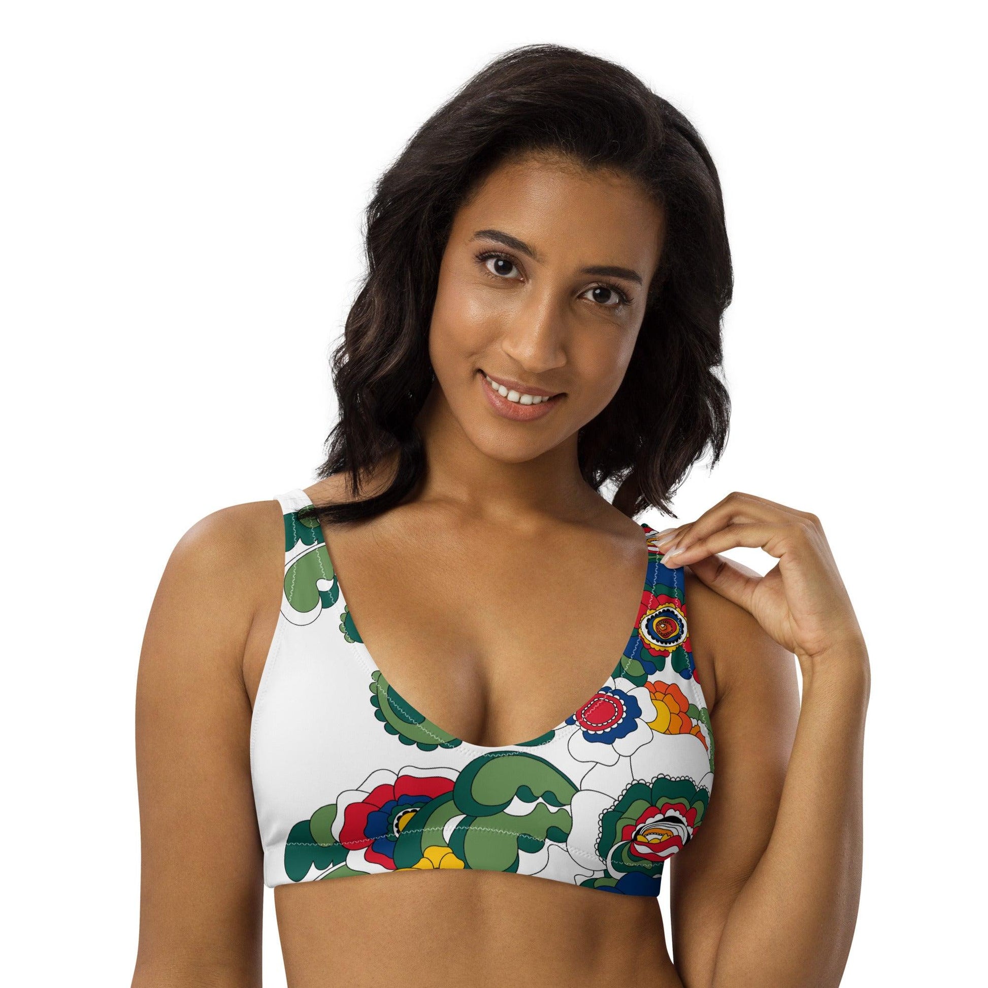 Bikini top - GROOVY KURBITS white - Folk floral print 3XL
