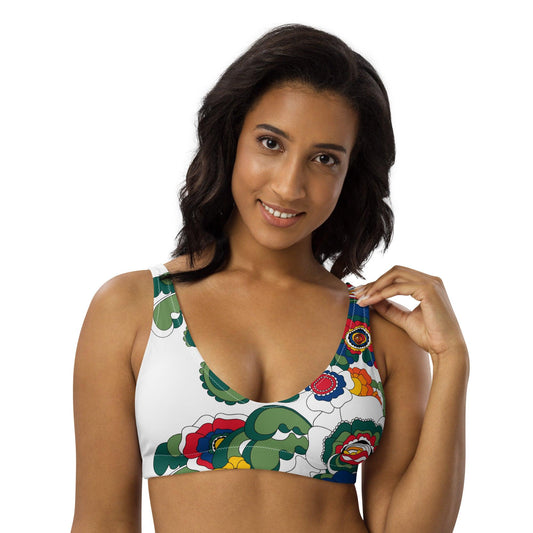 Bikini top - GROOVY KURBITS white - Folk floral print 3XL