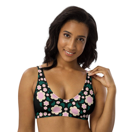 Bikini top - HEARTBEAT pink black - Flower hearts print 3XL
