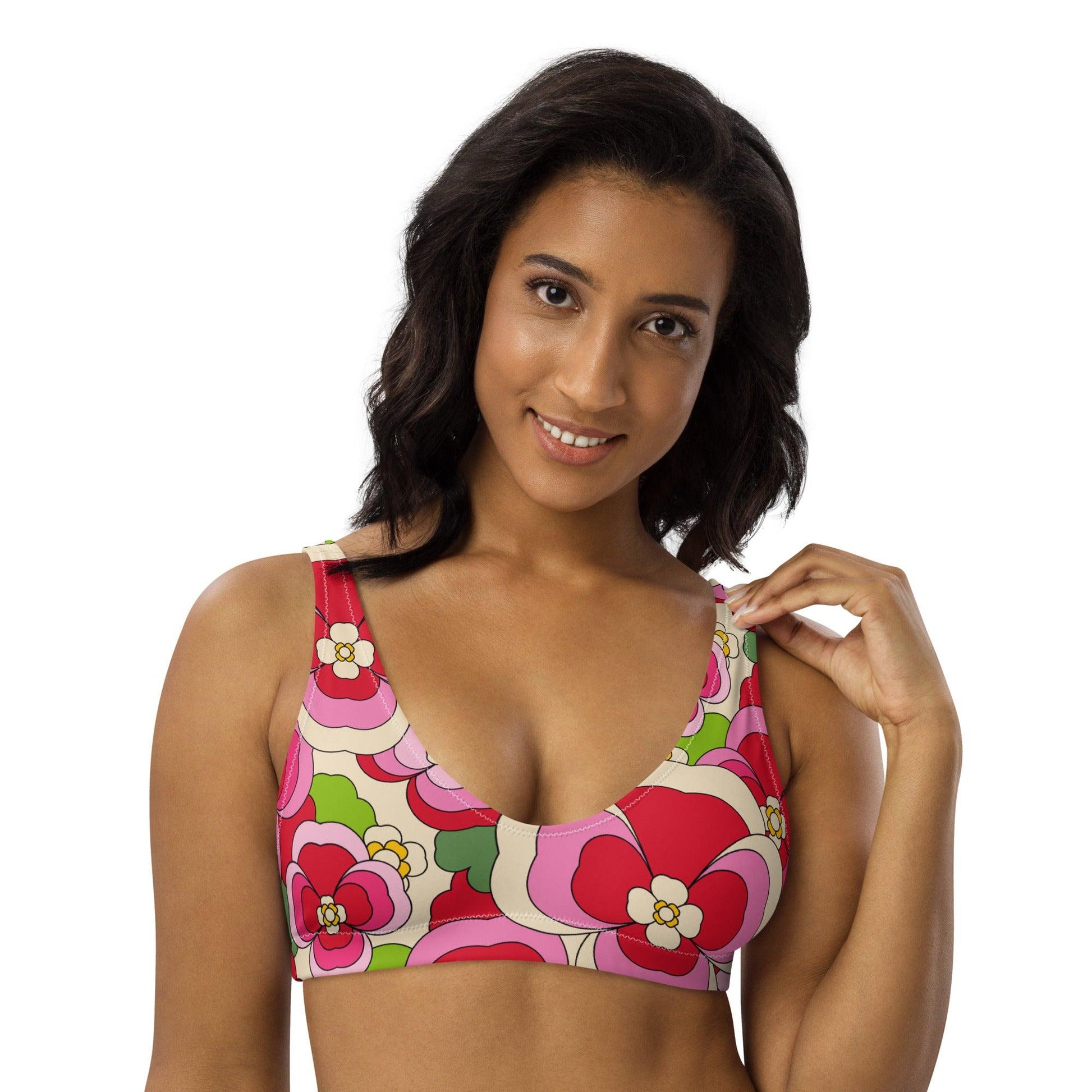 Bikini top - PANSY FANTASY pink - Retro pansy print 3XL