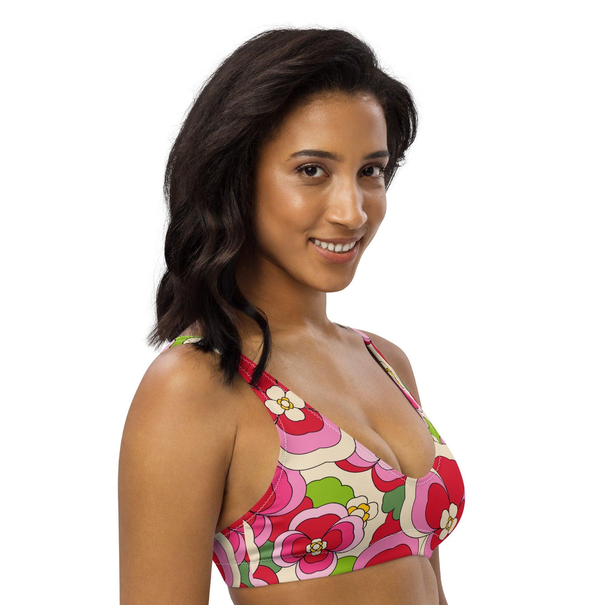 Bikini top - PANSY FANTASY pink - Retro pansy print