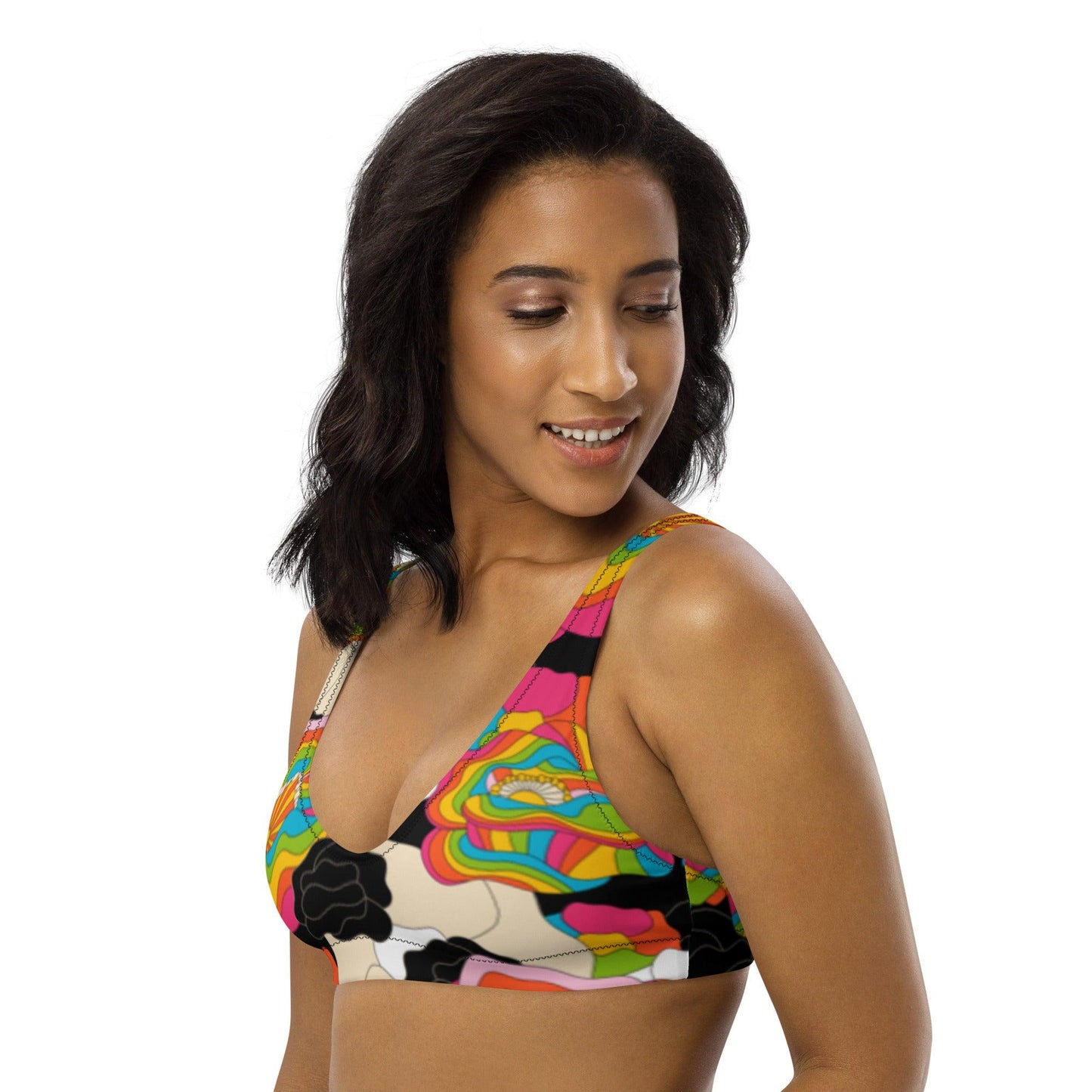 Bikini top - RAINBOW POPPY - Bold rainbow poppies print