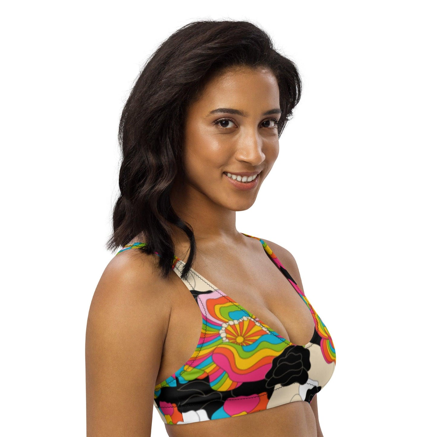Bikini top - RAINBOW POPPY - Bold rainbow poppies print