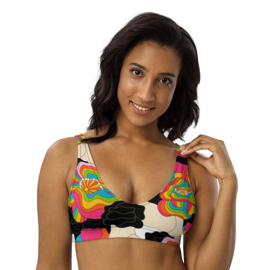 Bikini top - RAINBOW POPPY - Bold rainbow poppies print 3XL