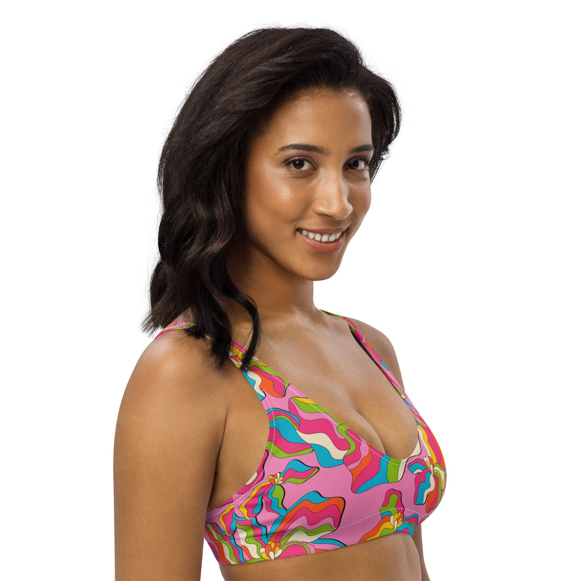 Bikini top - SASSY IRIS pink - Bold iris flower print