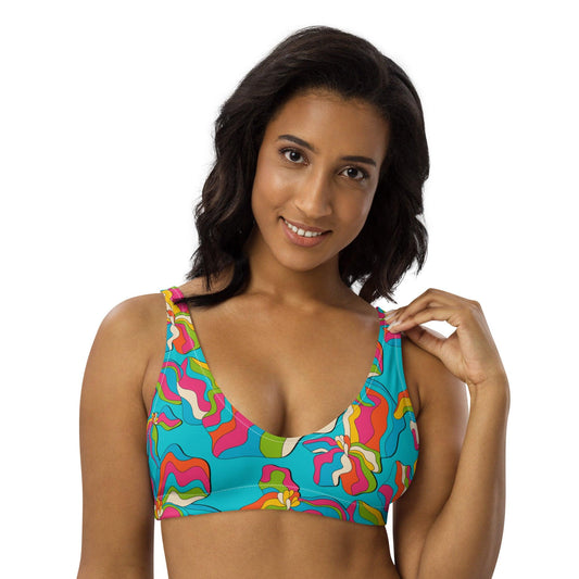 Bikini top - SASSY IRIS turquoise - Bold iris flower print 3XL