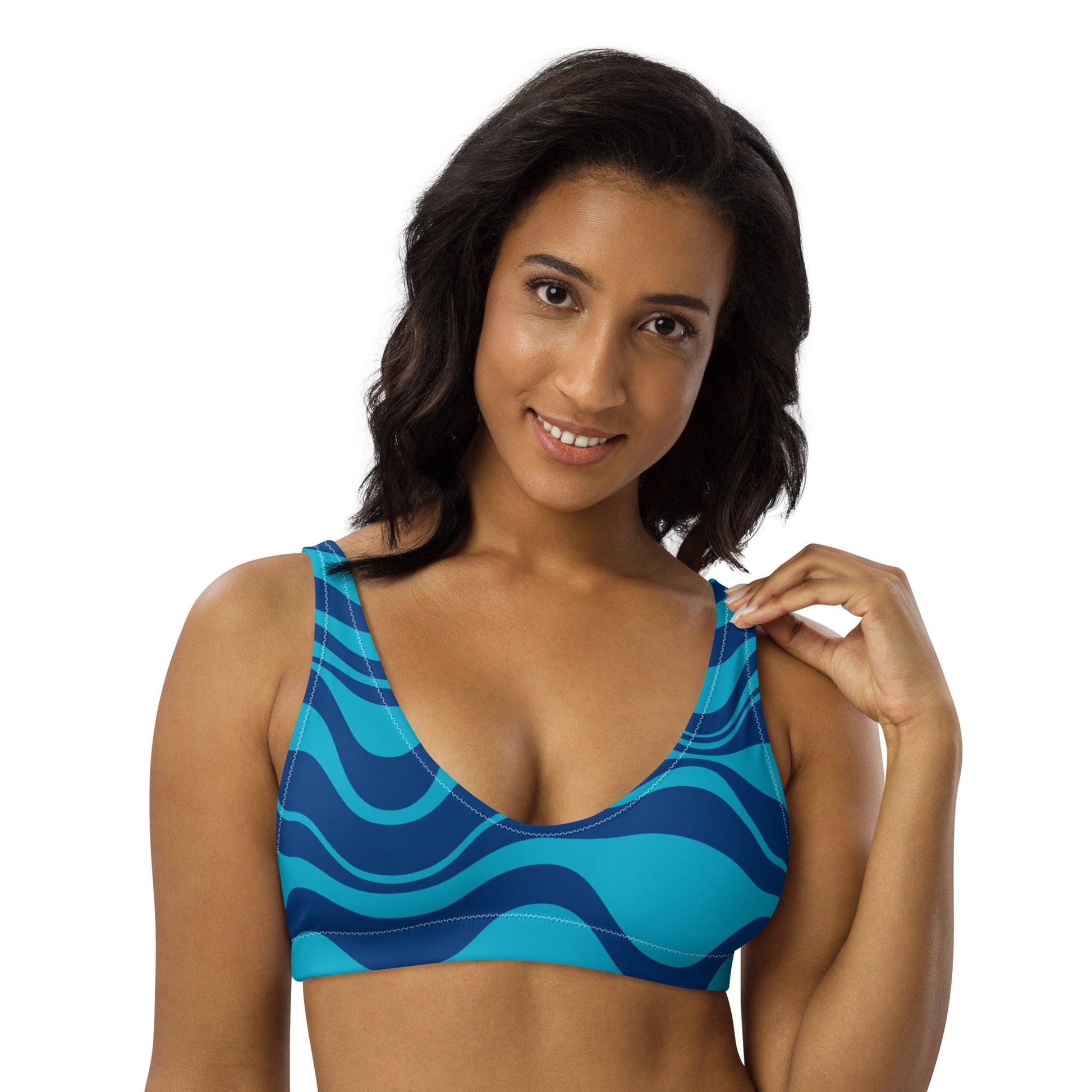 Bikini top - ENERGY WAVES blue - Wavy stripe print 3XL