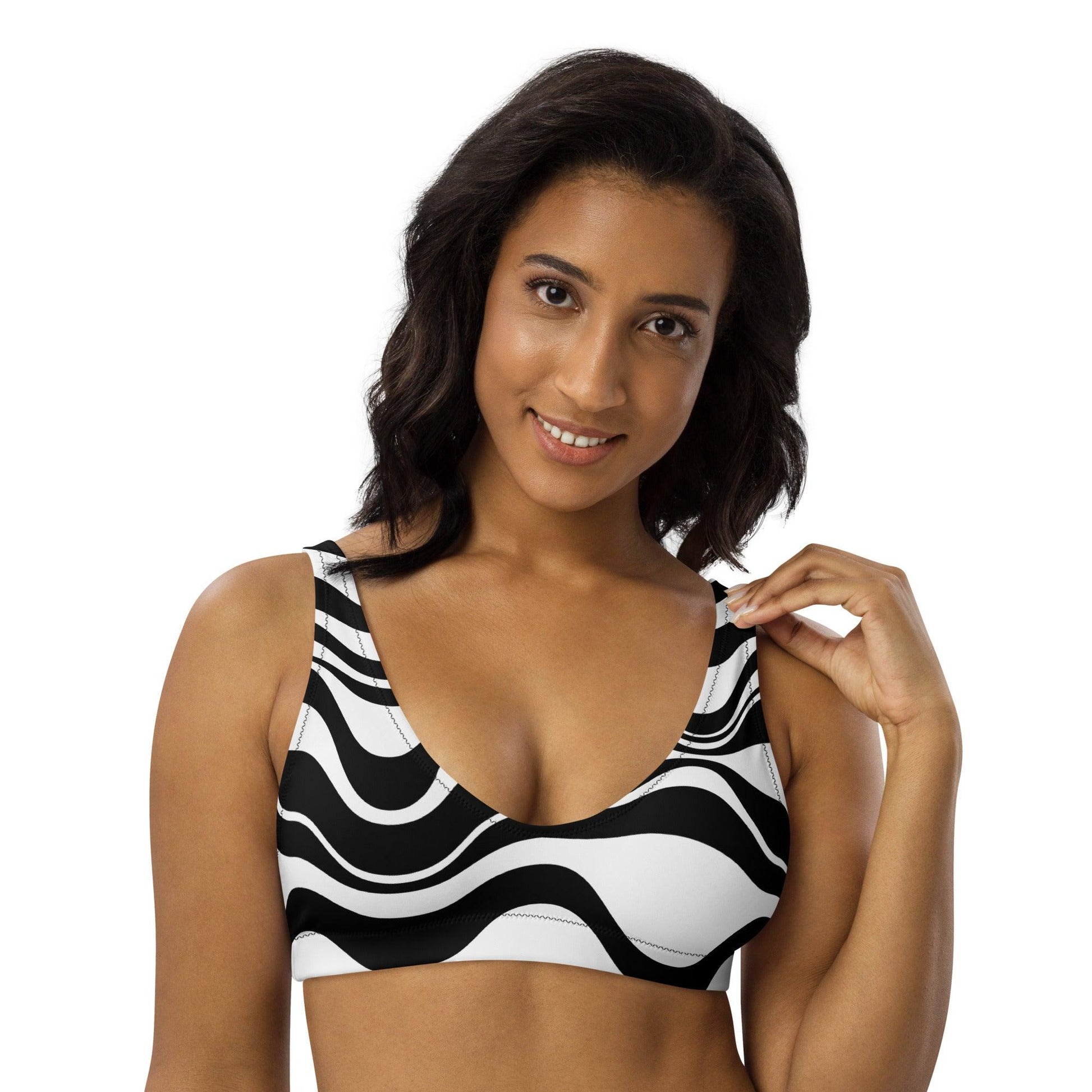 Bikini top - ENERGY WAVES bw - Wavy stripe print 3XL