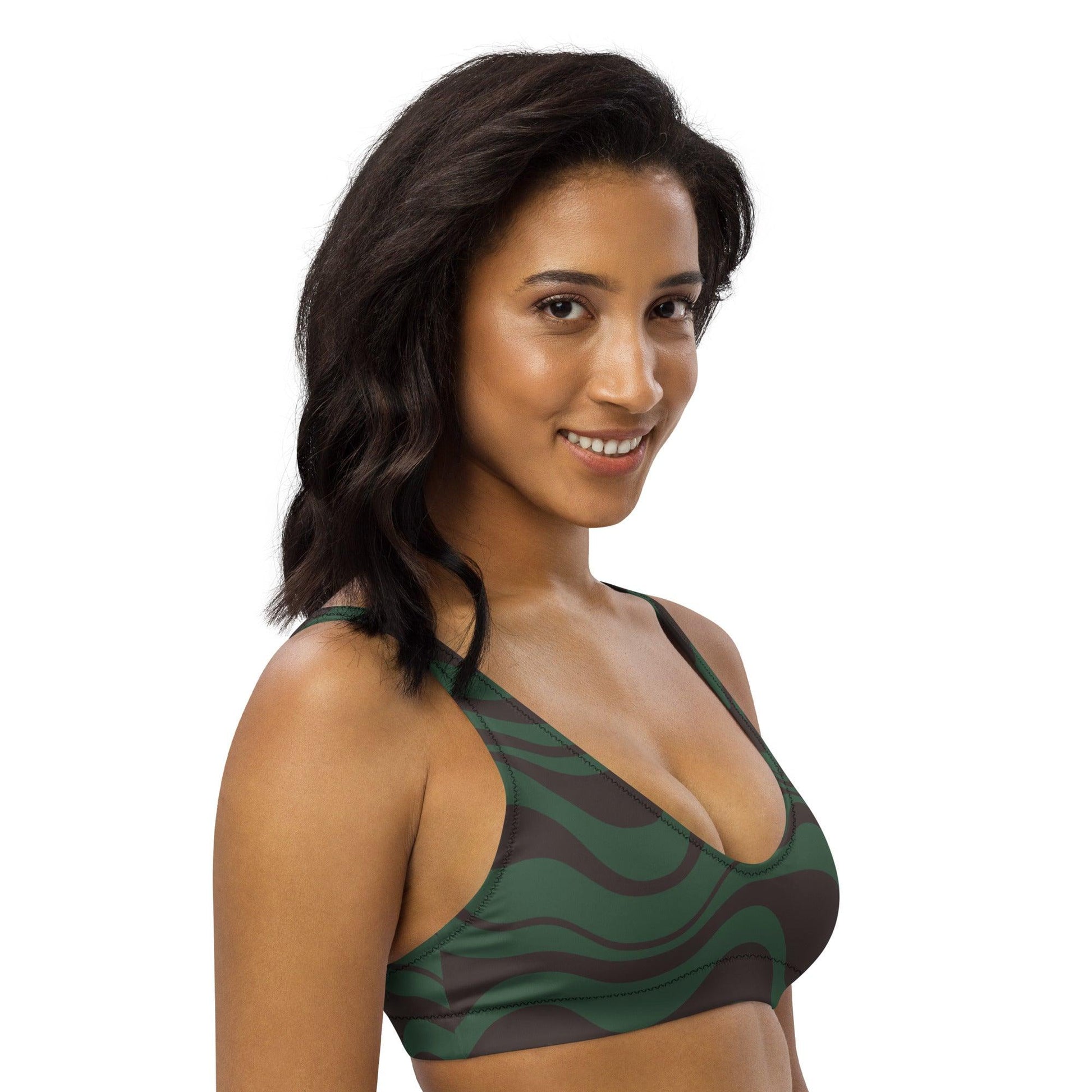 Bikini top - ENERGY WAVES forest - Wavy stripe print