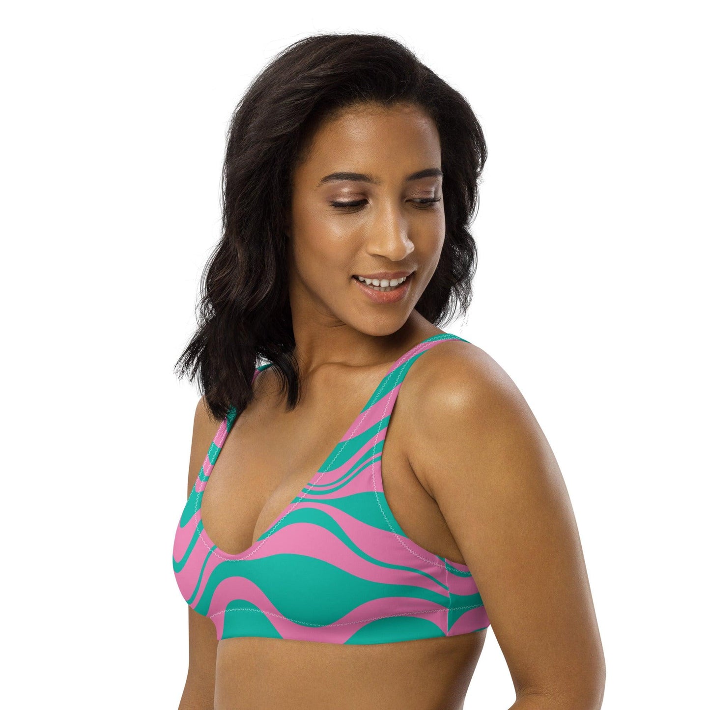 Bikini top - ENERGY WAVES pink mint - Wavy stripe print