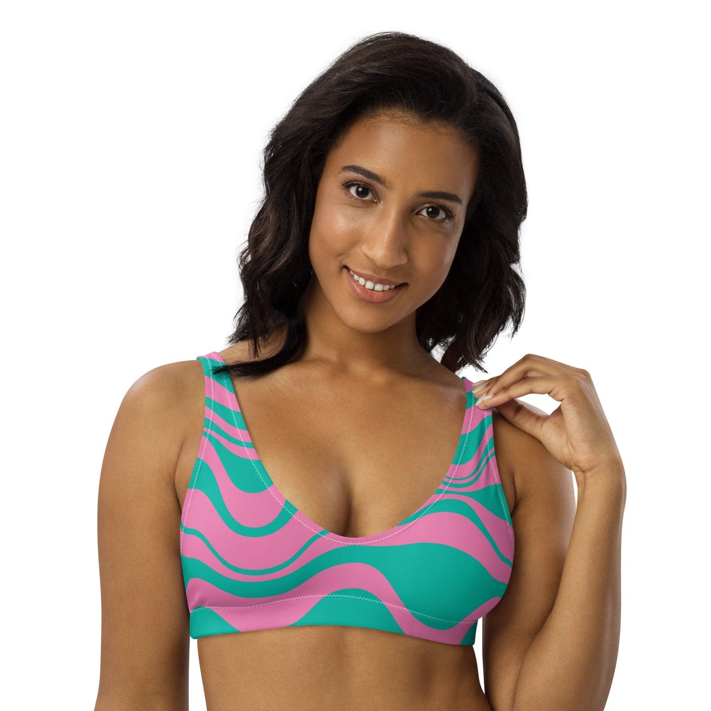 Bikini top - ENERGY WAVES pink mint - Wavy stripe print 3XL
