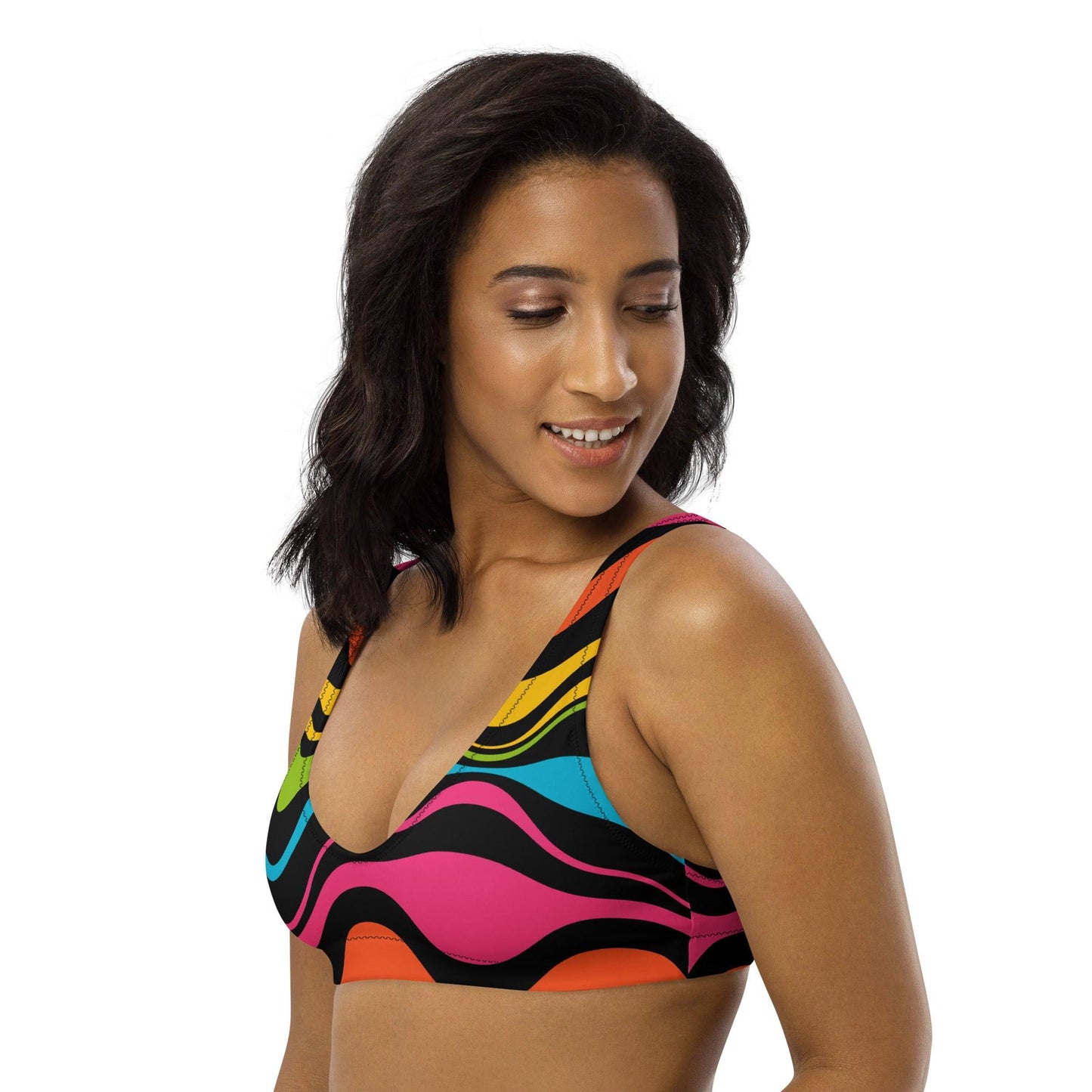 Bikini top - ENERGY WAVES rainbow - Wavy stripe print