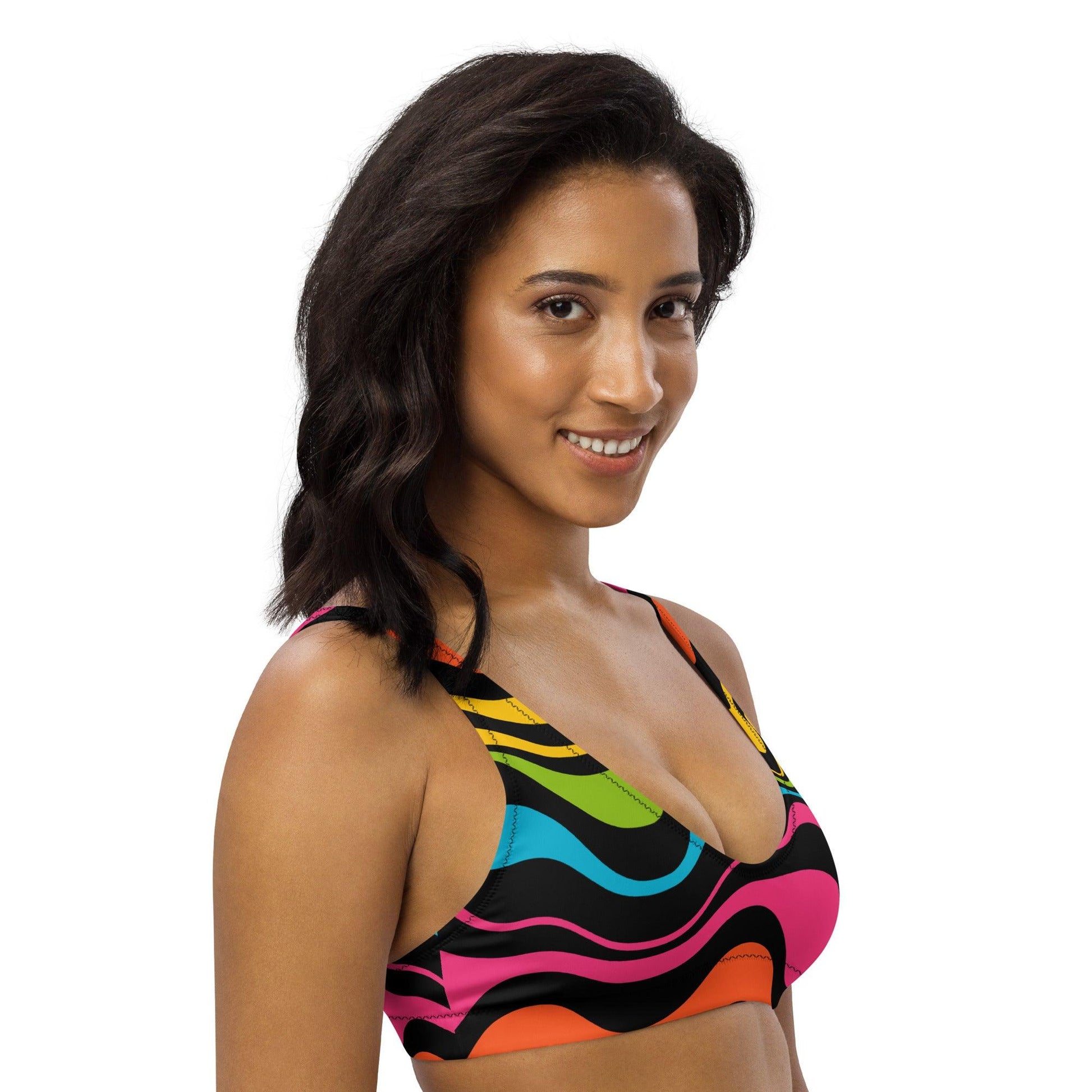 Bikini top - ENERGY WAVES rainbow - Wavy stripe print