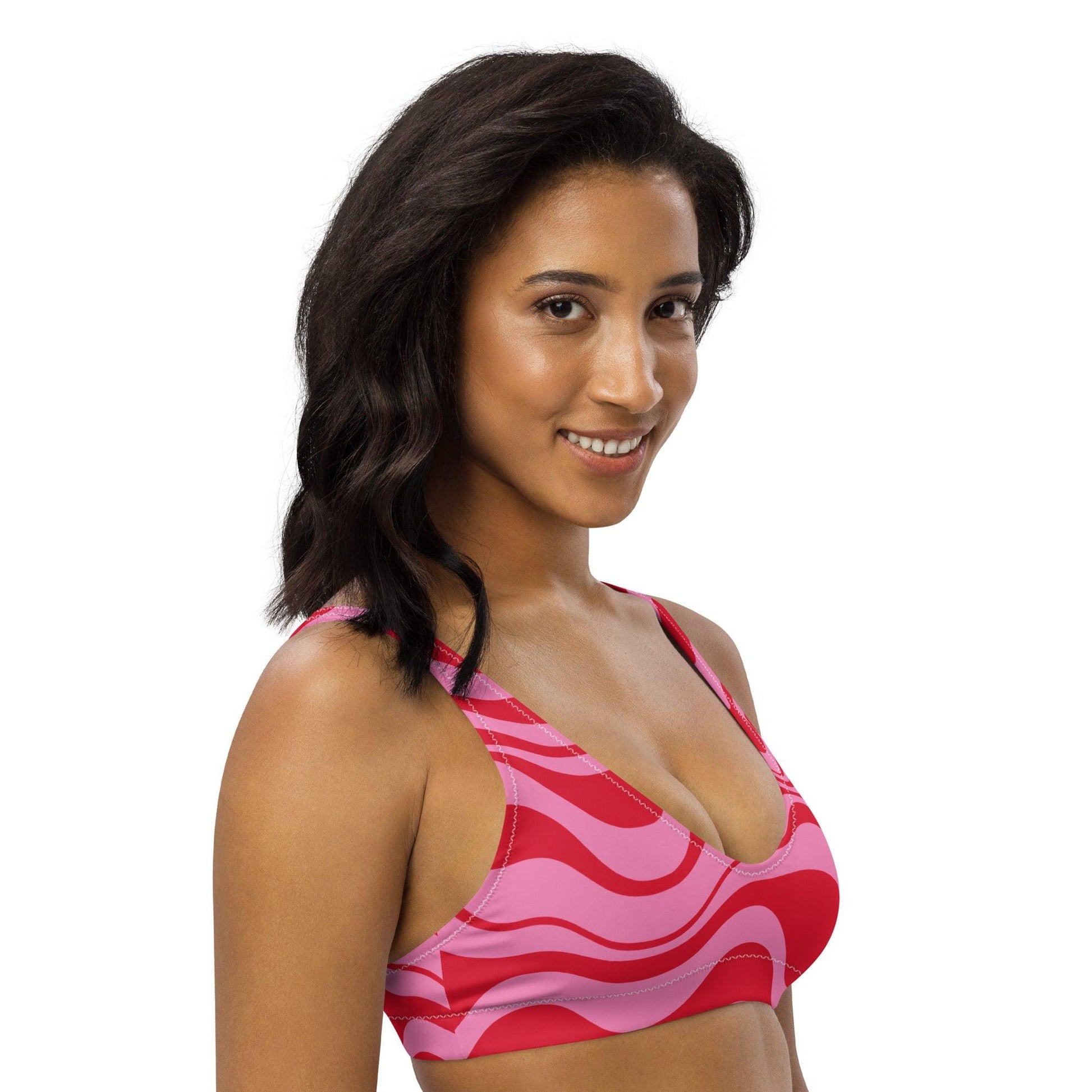 Bikini top - ENERGY WAVES red pink - Wavy stripe print