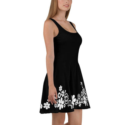 Skater dress - BLACK with BLOOMPOP bw - Colorful bloom print