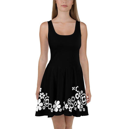 Skater dress - BLACK with BLOOMPOP bw - Colorful bloom print 3XL
