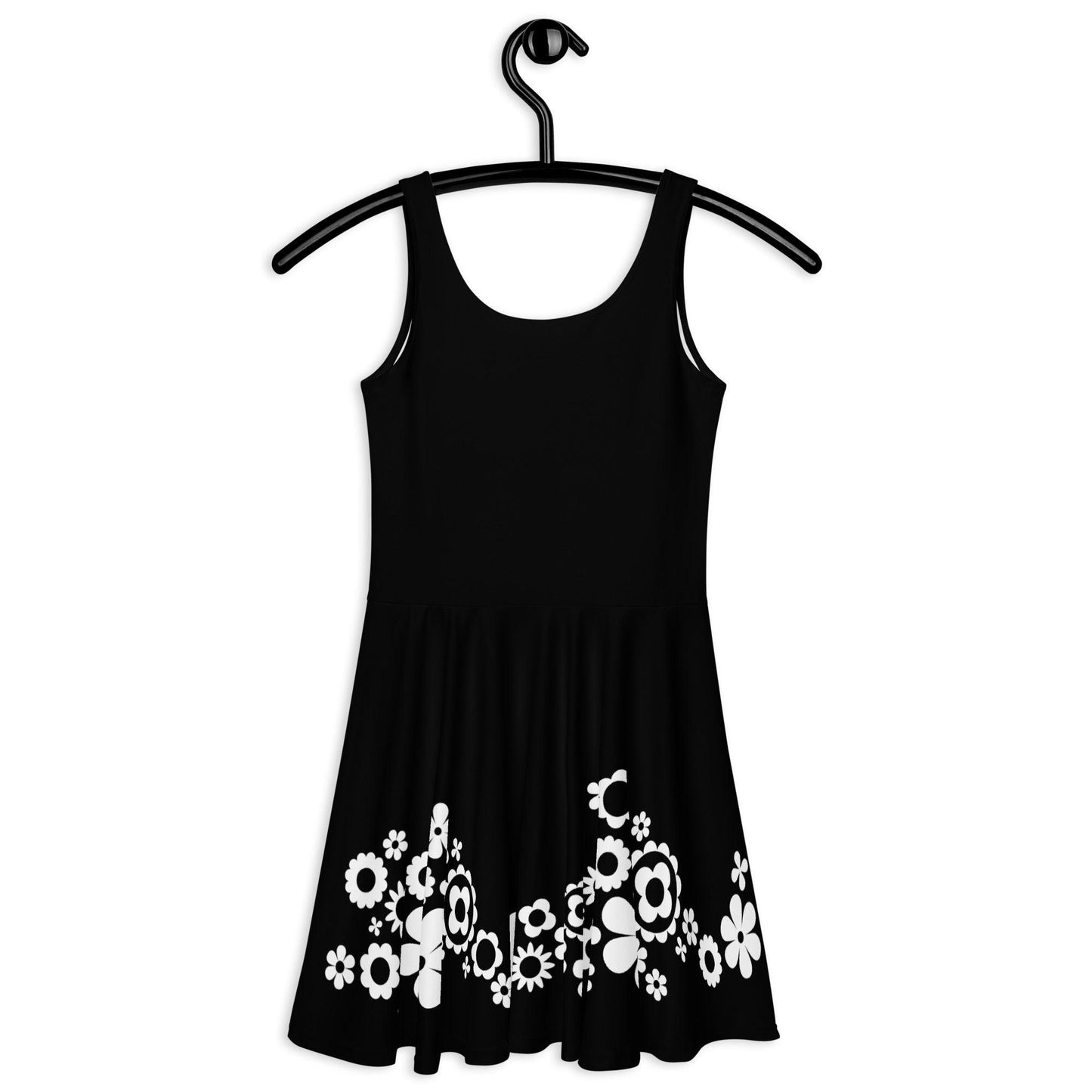Skater dress - BLACK with BLOOMPOP bw - Colorful bloom print