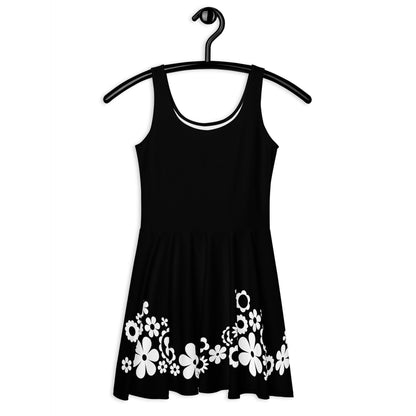 Skater dress - BLACK with BLOOMPOP bw - Colorful bloom print