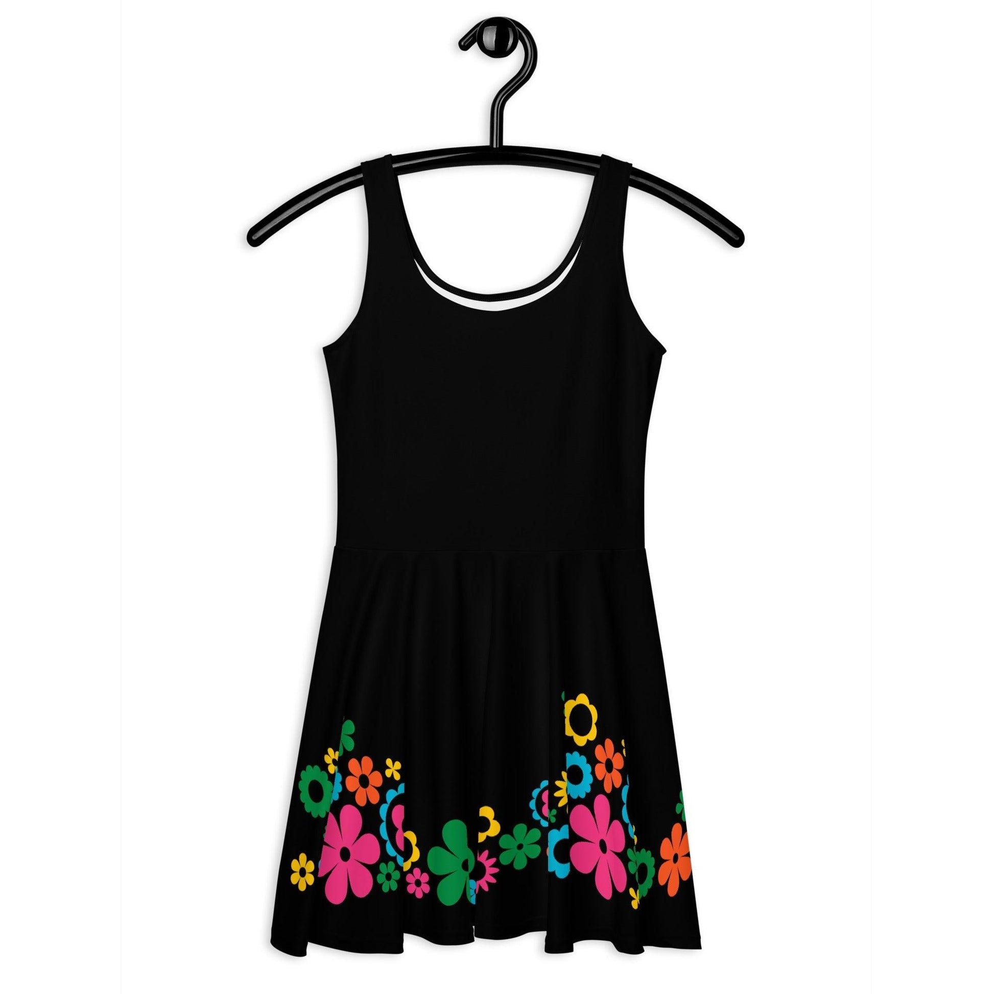 Skater dress - BLACK with BLOOMPOP happy - Colorful bloom print