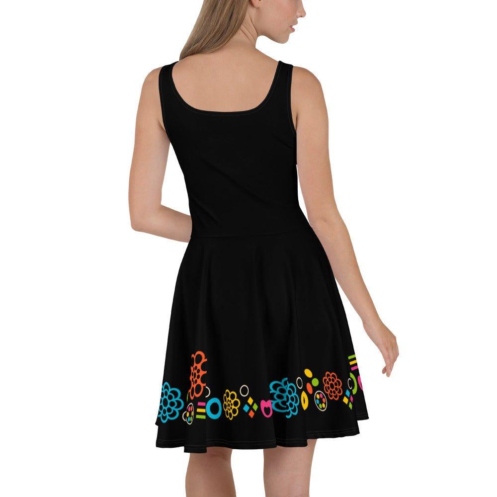 Skater dress - BLACK with FOREVER SWEET color - Colorful candy mix print