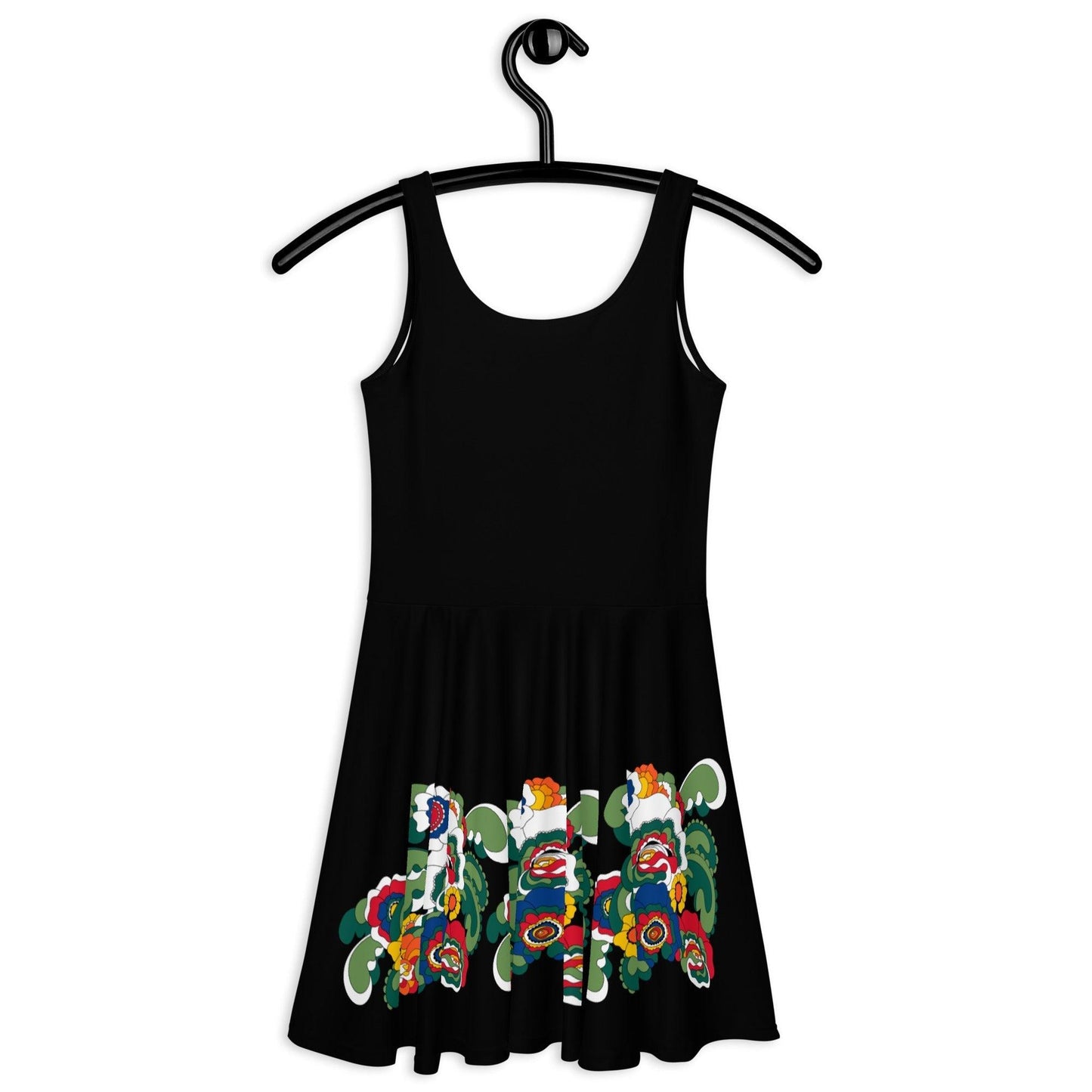 Skater dress - BLACK with GROOVY KURBITS - Folk floral print