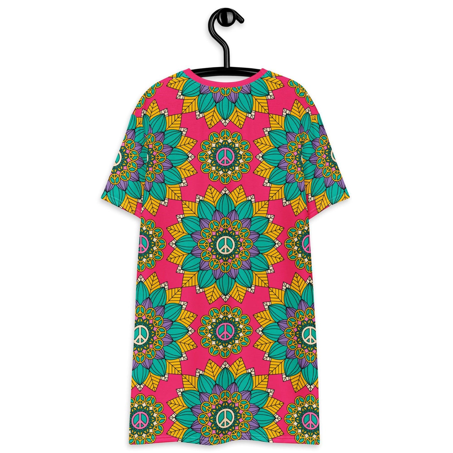 T-shirt dress - BLOOM WITH PEACE mint pink - Flowers and peace print