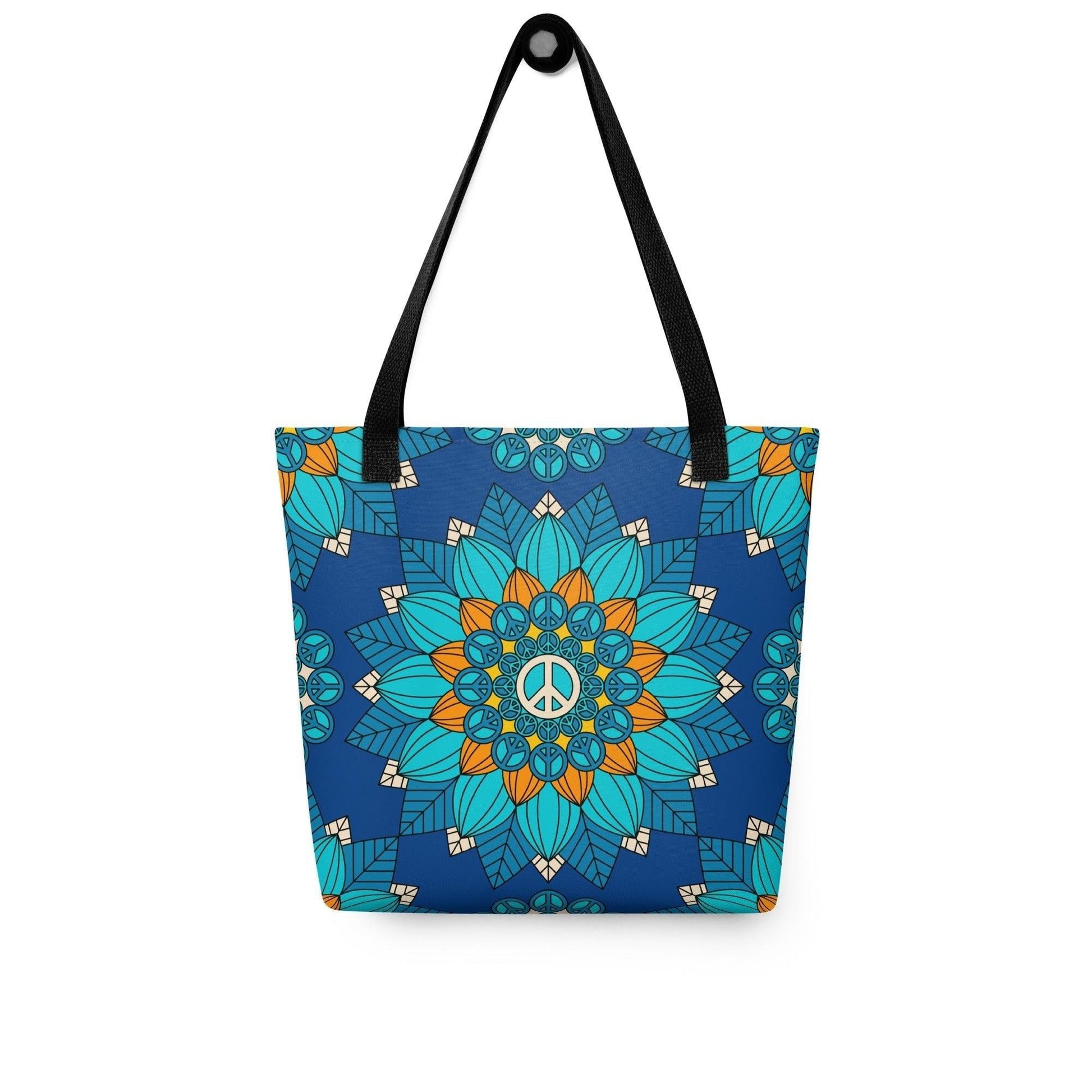 Tote bag - BLOOM WITH PEACE orange blue - Flowers and peace print Default Title