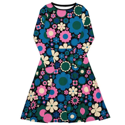 Midi dress - BLOOMPOP blue pink 2 - Colorful bloom print