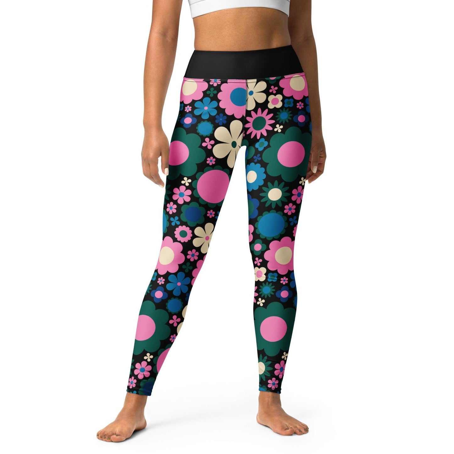 Yoga leggings -2- BLOOMPOP blue pink - Colorful bloom print XL