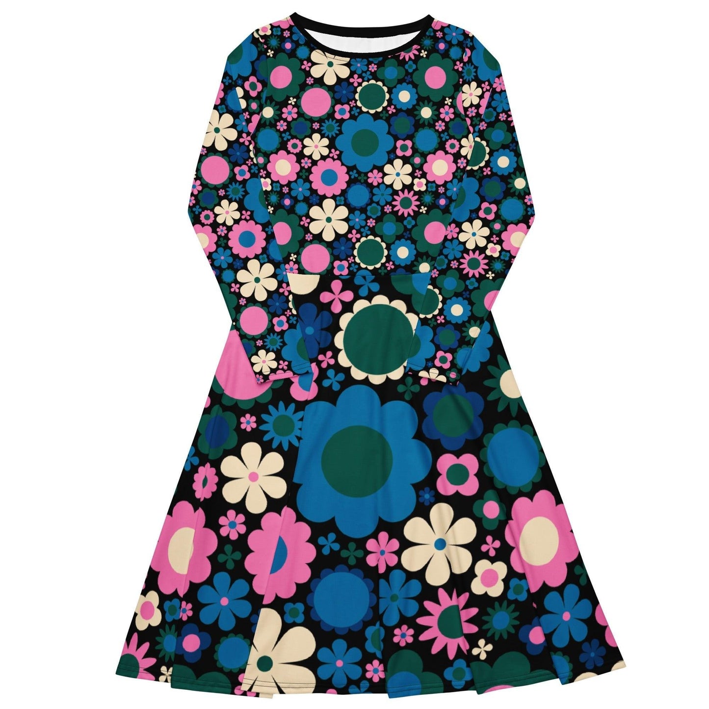 Midi dress - BLOOMPOP blue pink - Colorful bloom print 6XL