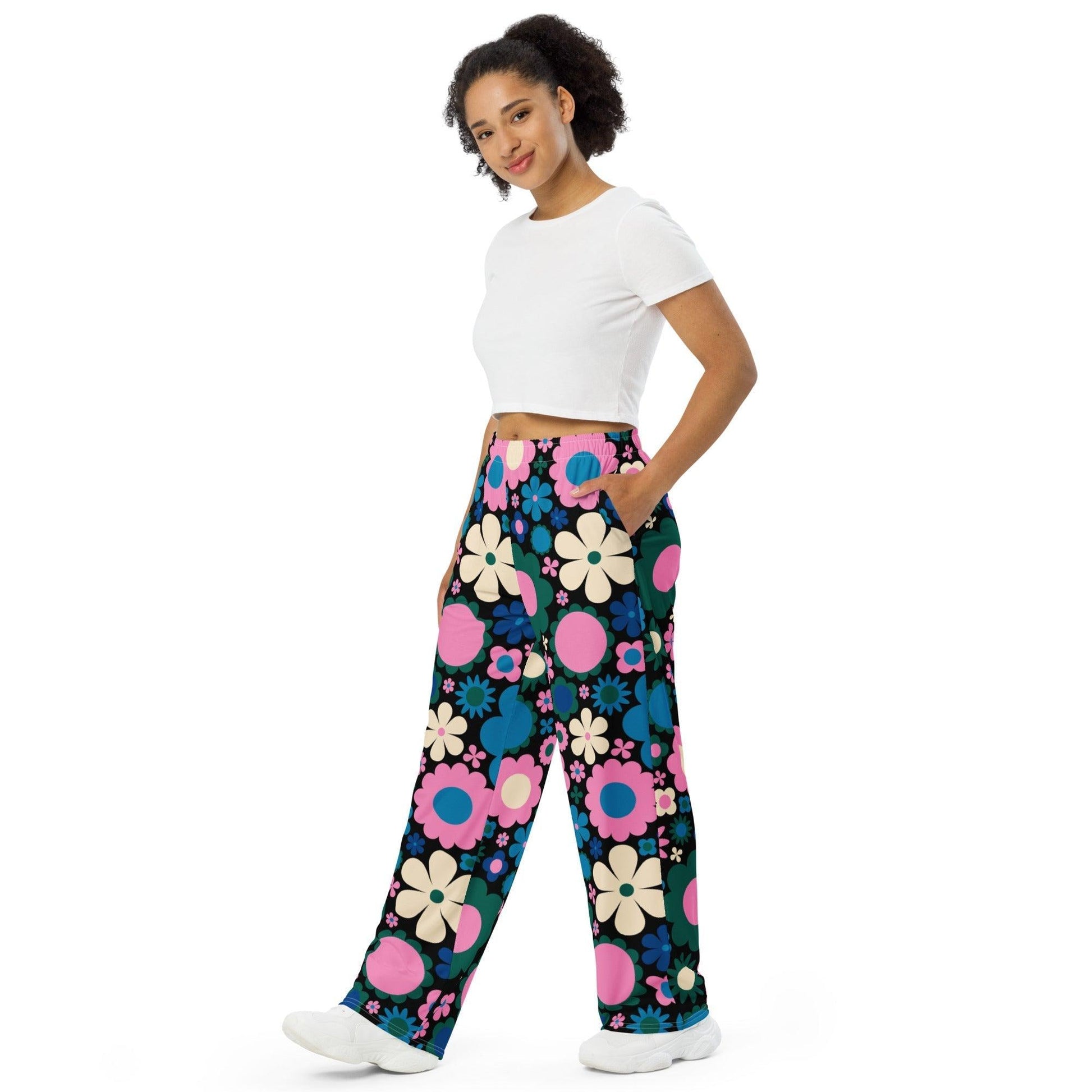 Pants - BLOOMPOP blue pink - Colorful bloom print