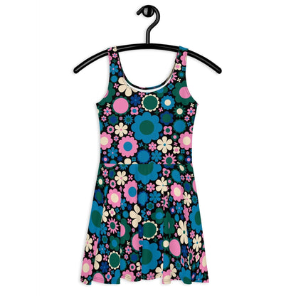 Skater dress - BLOOMPOP blue pink - Colorful bloom print 3XL