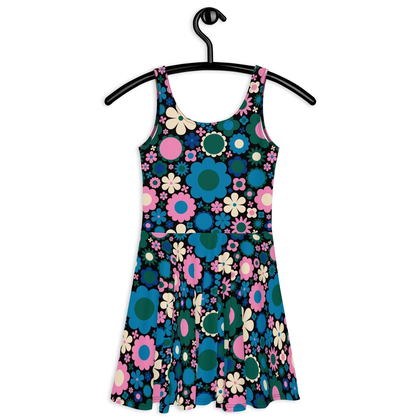 Skater dress - BLOOMPOP blue pink - Colorful bloom print