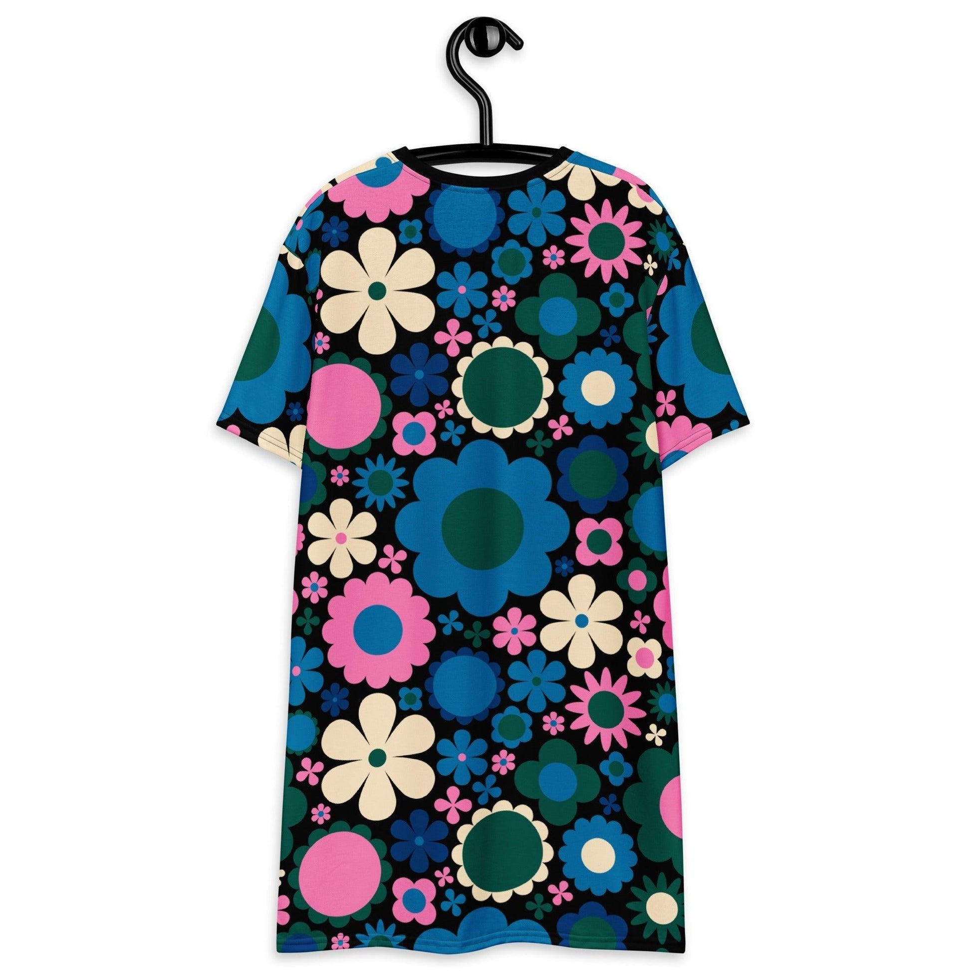 T-shirt dress - BLOOMPOP blue pink - Colorful bloom print