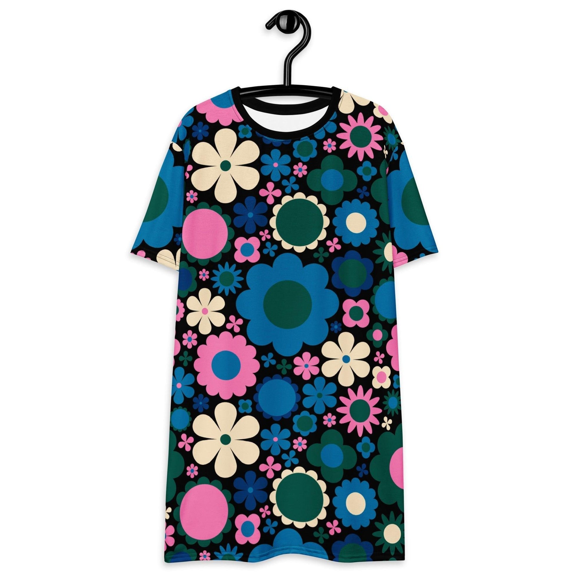 T-shirt dress - BLOOMPOP blue pink - Colorful bloom print 6XL