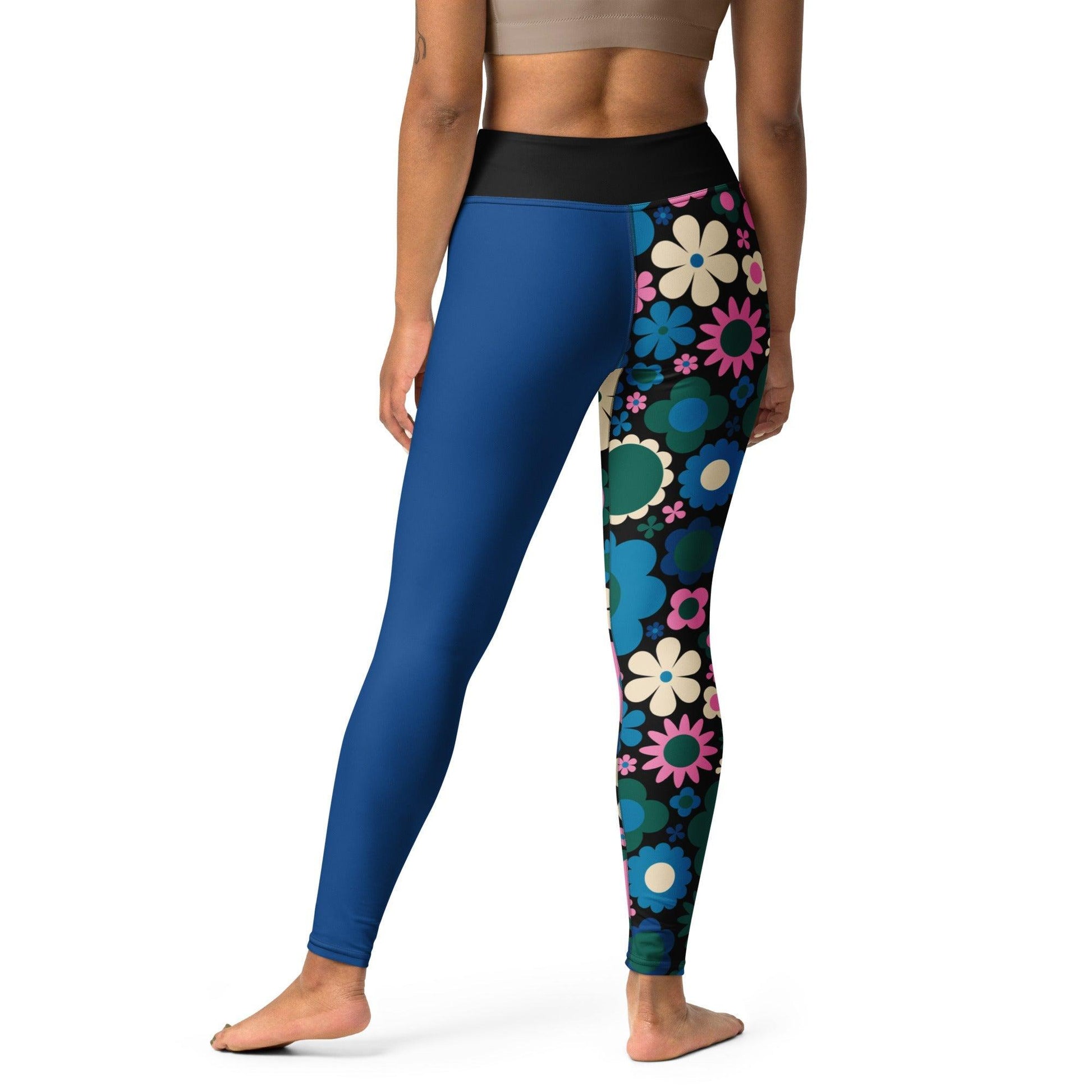 Yoga leggings - BLOOMPOP blue pink - Colorful bloom print