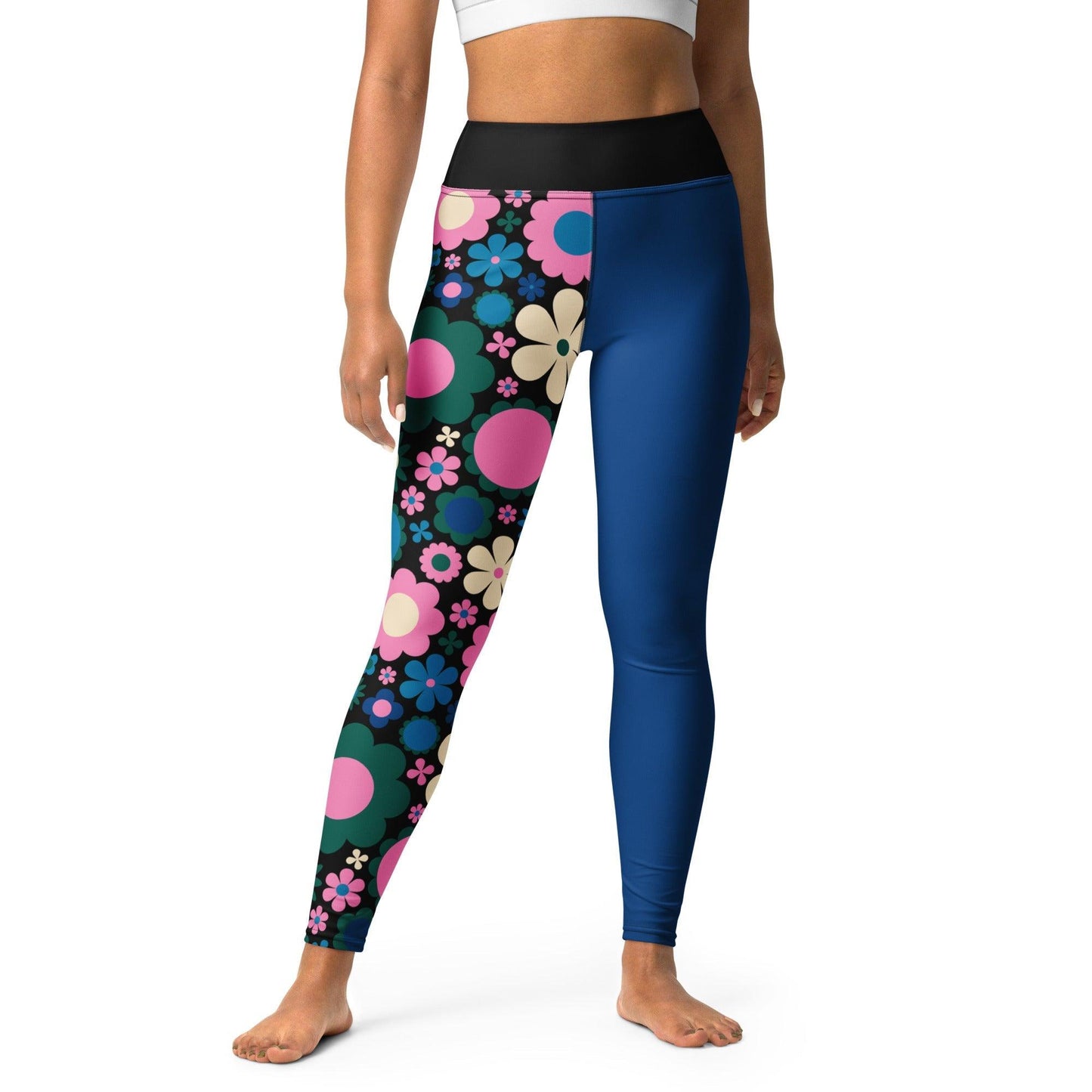 Yoga leggings - BLOOMPOP blue pink - Colorful bloom print XL