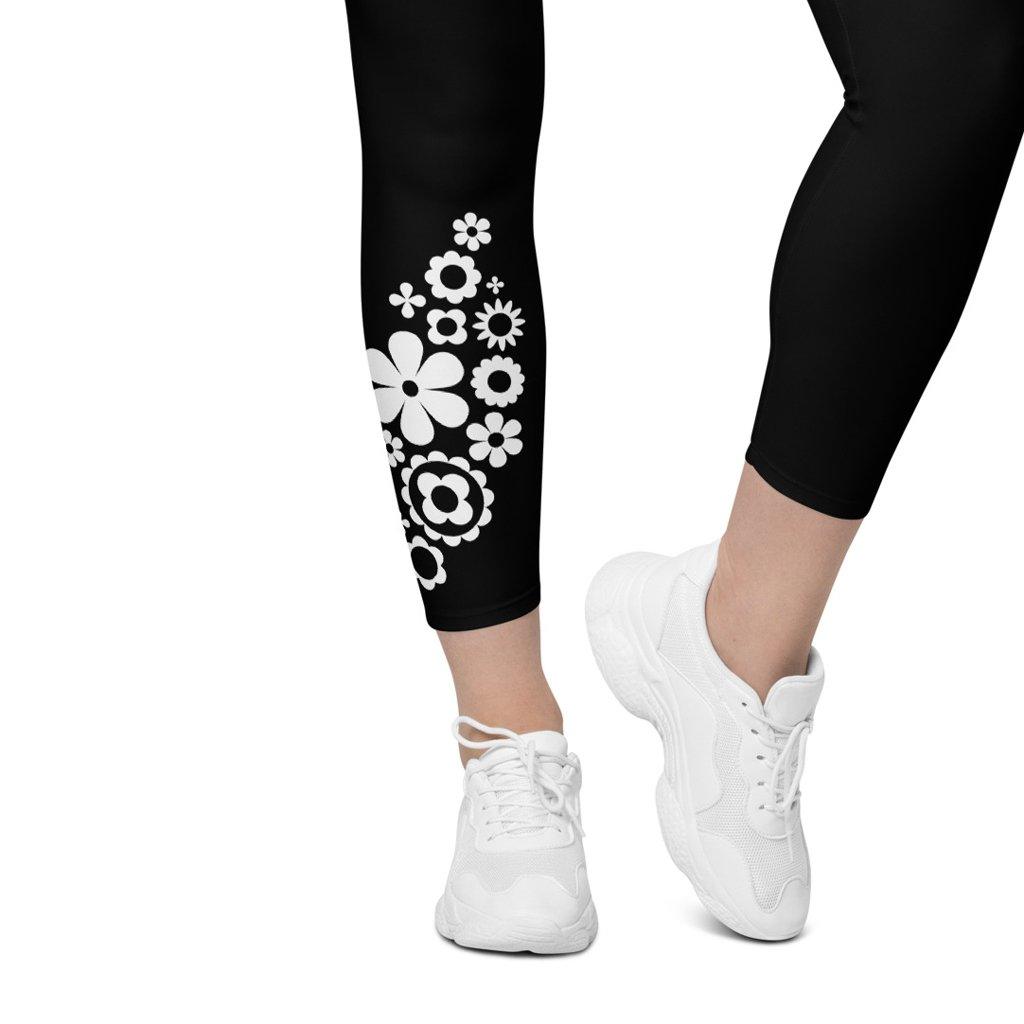 Leggings with pockets - BLOOMPOP bw - Colorful bloom print