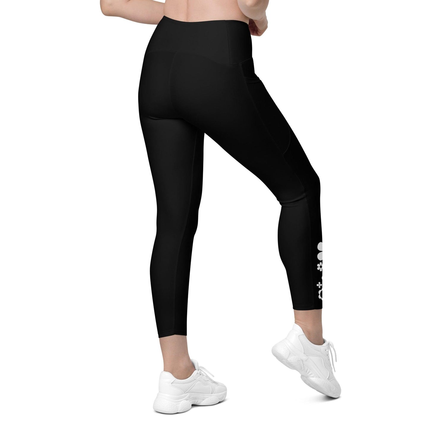 Leggings with pockets - BLOOMPOP bw - Colorful bloom print