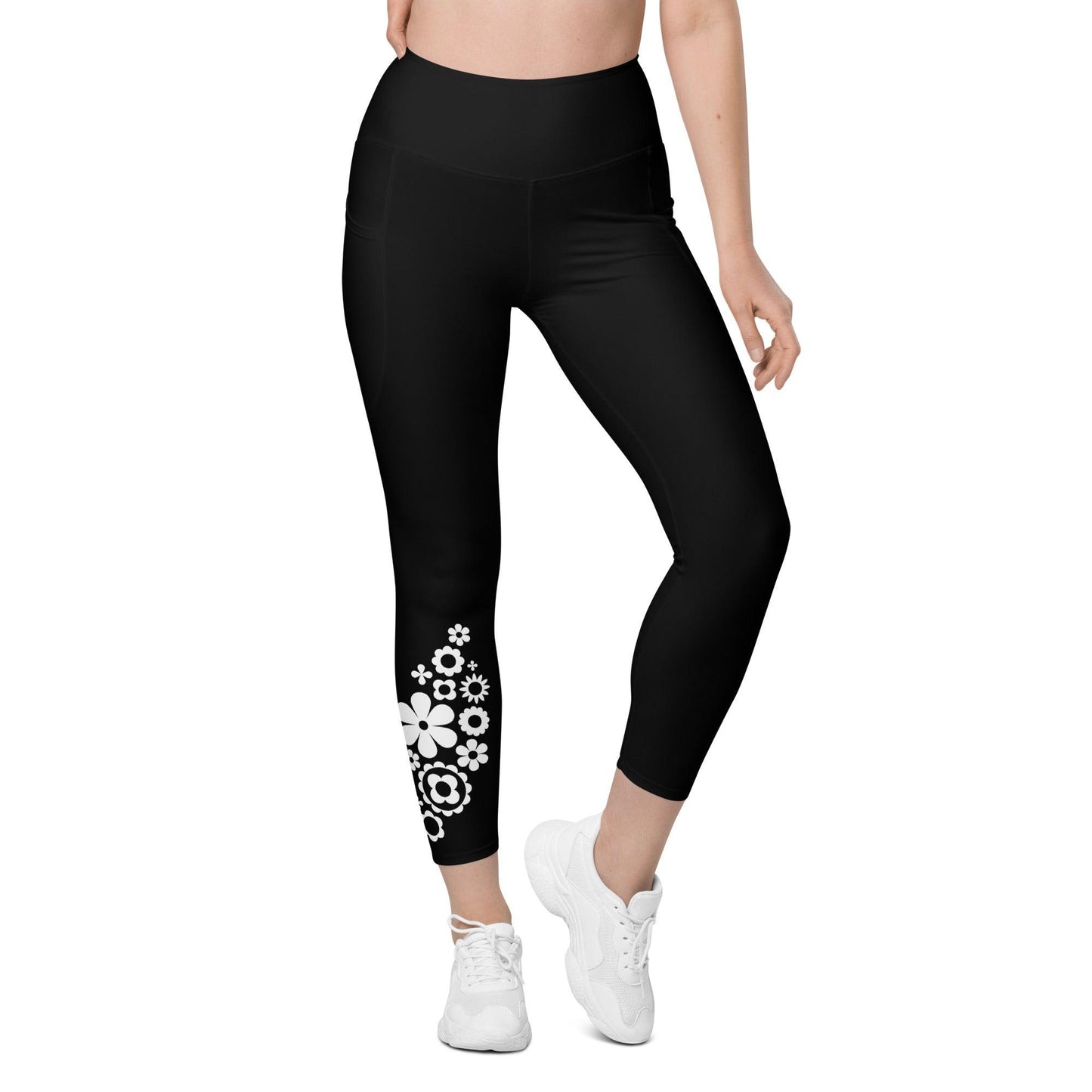 Leggings with pockets - BLOOMPOP bw - Colorful bloom print