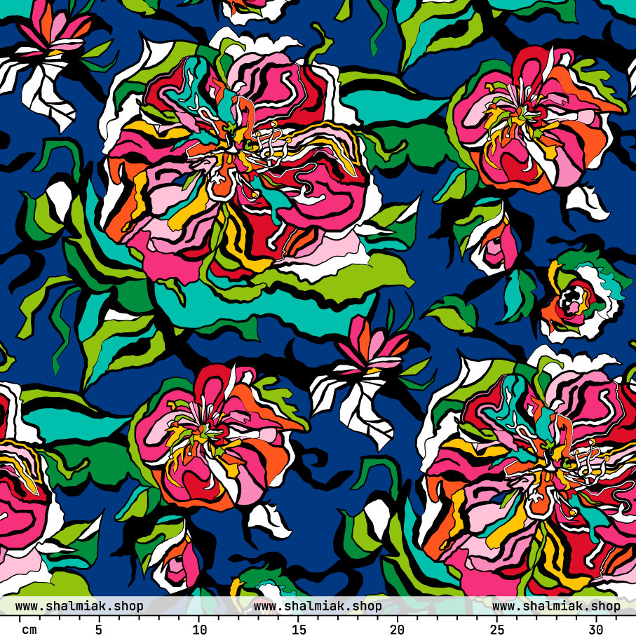 Fabric - BLOOM RIOT blue - Edgy floral print
