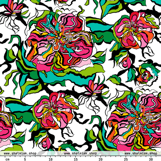 Fabric - BLOOM RIOT white - Edgy floral print