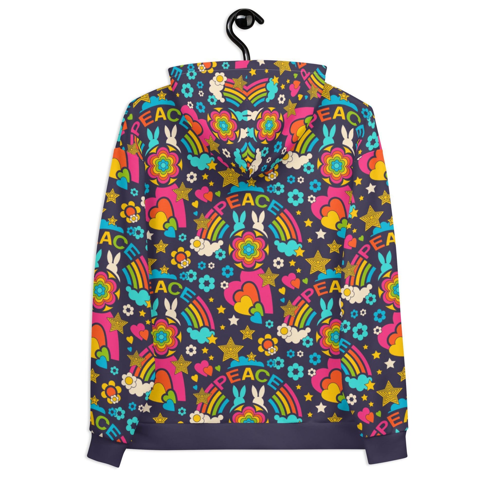 Hoodie - BUNNY PEACE dark blue - Bunnies and peace print