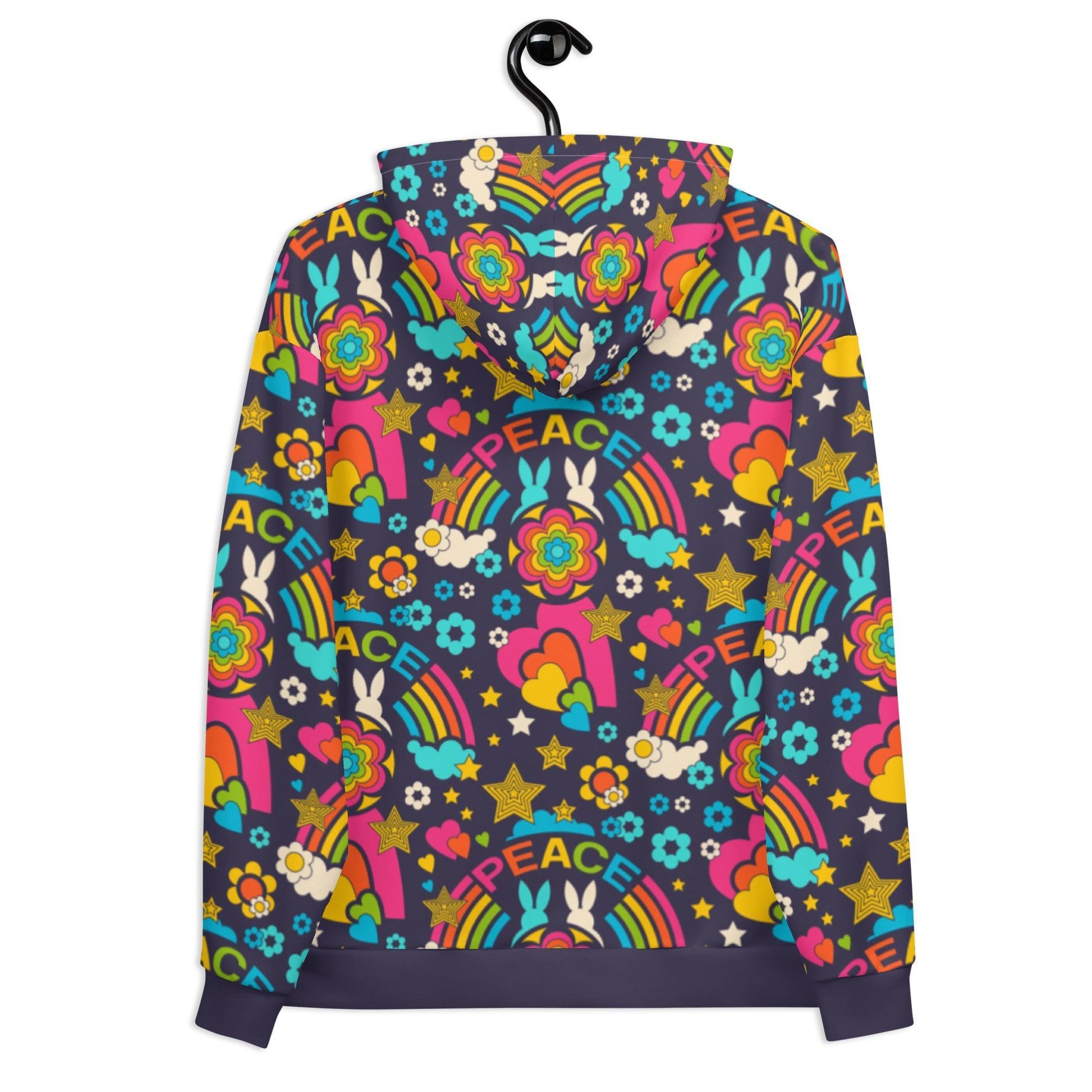 Hoodie - BUNNY PEACE dark blue - Bunnies and peace print