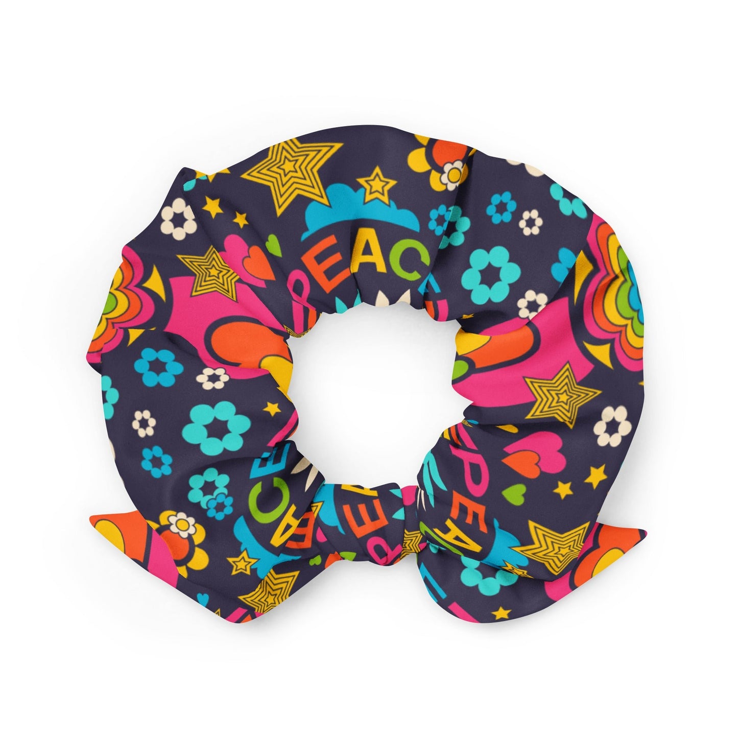 Scrunchie - BUNNY PEACE dark blue - Bunnies and peace print