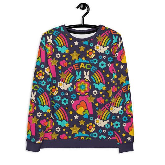 Sweatshirt - BUNNY PEACE dark blue - Bunnies and peace print 3XL